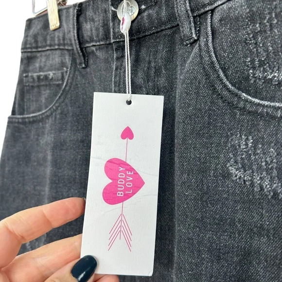 NWT Buddy Love Women's Sharon Distressed Denim Mini Skirt in Black Grey Size 26 - Picture 7 of 12